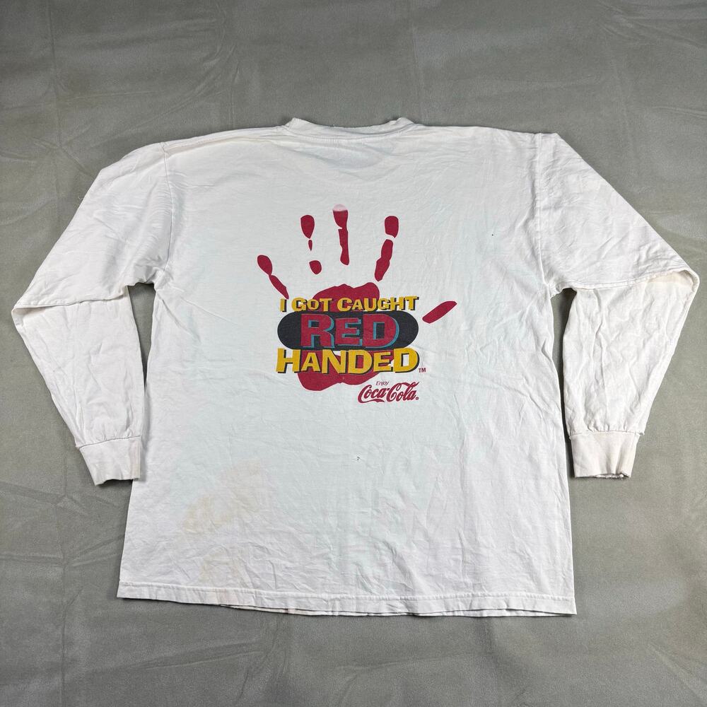 Vintage 90s Coca-Cola I Got Caught Red‎ Handed Long Sleeve T-Shirt Size XL